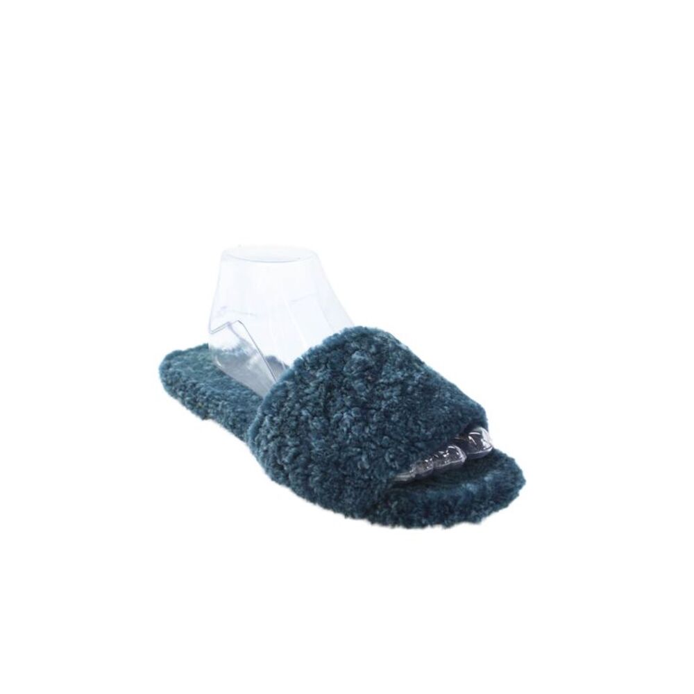 The Row Womens Faux Fur Slide On Sandals Blue Size 39 9